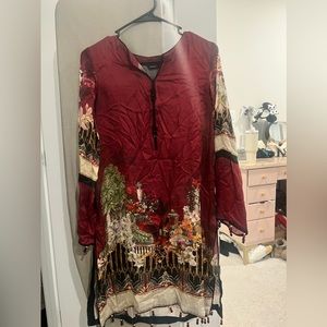 Sapphire satin maroon kurti with beaded work